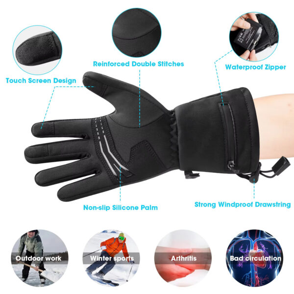 Winter Motorcycle Fashionable USB Heating Snowboarding Gloves Waterproof Windproof Touch-Screen Features Skiing - Image 6